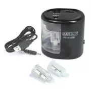 Elektryczna ostrzałka Rapesco PS12 2 otwory czarny kabel USB