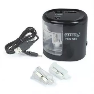 Elektryczna ostrzałka Rapesco PS12 2 otwory czarny kabel USB