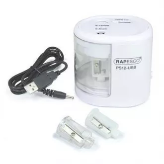 Elektryczna ostrzałka Rapesco PS12 2 otwory biały kabel USB