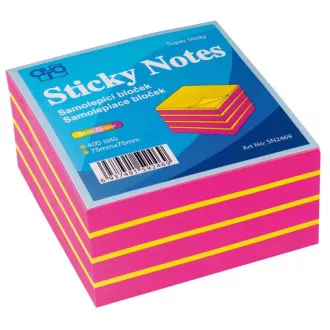 Podkładka samoprzylepna 75x75mm różowo-żółta neon 400 arkuszy Auro
