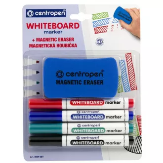 Marker Centropen 8559/4 + gąbka do tablic suchościeralnych 4 kolory końcówka cylindryczna 2,5 mm