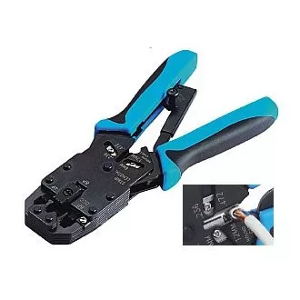 Szczypce zaciskowe PROFI z grzechotką do złączy RJ10, RJ11, RJ12, RJ45, DEC z narzędziem do ściągania izolacji Szczypce zaciskowe PROFI z grzechotką do złączy RJ10, RJ11, RJ12, RJ45, DEC z narzędziem do ściągania izolacji