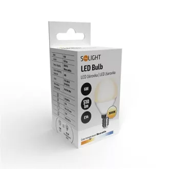 Żarówka LED Solight, miniglob, 6W, E14, 3000K, 510lm, biała