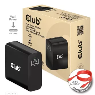Ładowarka podróżna Club3D USB-C 140W, technologia GaN, 1xUSB-C, obsługa PD 3.1