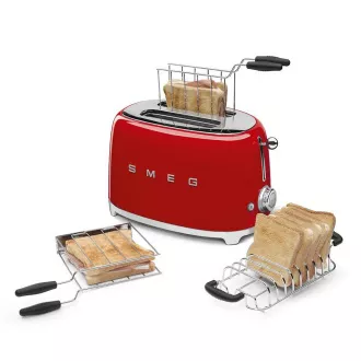 Smeg TSF01RDEU toster/piekarnik, 2 tostery, 6 poziomów opiekania, szuflada na okruchy, styl lat 50-tych, czerwony