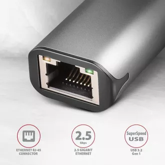 Karta sieciowa AXAGON ADE-25RC USB-C 3.2 Gen 1 - 2.5 Gigabit Ethernet, Realtek 8156, automatyczna instalacja, szara
