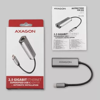 Karta sieciowa AXAGON ADE-25RC USB-C 3.2 Gen 1 - 2.5 Gigabit Ethernet, Realtek 8156, automatyczna instalacja, szara