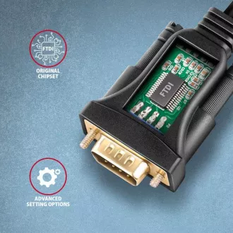 AXAGON ADS-1PQN, adapter / kabel USB-A 2.0 do szeregowego RS-232 DB9-M FTDI 1,5 m