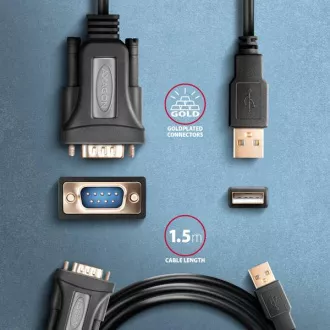 AXAGON ADS-1PQN, adapter / kabel USB-A 2.0 do szeregowego RS-232 DB9-M FTDI 1,5 m