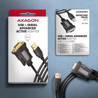 AXAGON ADS-1PQN, adapter / kabel USB-A 2.0 do szeregowego RS-232 DB9-M FTDI 1,5 m