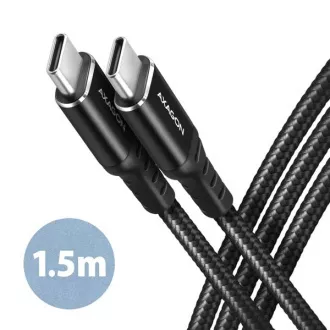 AXAGON BUCM-CM15AB, kabel HQ USB-C <-> USB-C, 1,5 m, USB 2.0, PD 60W 3A, ALU, oplot, czarny AXAGON BUCM-CM15AB, kabel HQ USB-C <-> USB-C, 1,5 m, USB 2.0, PD 60W 3A, ALU, oplot, czarny