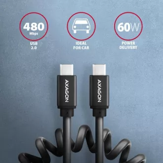 AXAGON BUCM-CM20TB, kabel TWISTER USB-C <-> USB-C, 1,1 m, USB 2.0, PD 60W 3A, ALU, tpe, czarny