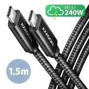 AXAGON BUCM2-CM15AB, kabel CHARGE USB-C <-> USB-C, 1,5 m, Hi-Speed USB, PD 240W 5A, ALU, oplot, czarny
