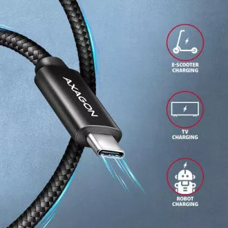 AXAGON BUCM2-CM20AB, kabel CHARGE USB-C <-> USB-C, 2m, Hi-Speed USB, PD 240W 5A, ALU, oplot, czarny
