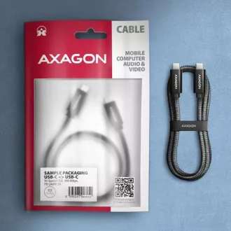 AXAGON BUCM2-CM30AB, kabel CHARGE USB-C <-> USB-C, 3m, Hi-Speed USB, PD 240W 5A, ALU, oplot, czarny