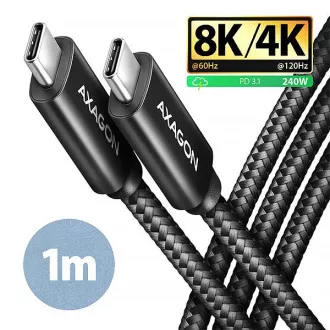 Kabel AXAGON BUCM4X-CM10AB NewGEN  USB-C <-> USB-C, 1m, USB4 Gen 3×2, PD 240W 5A, 8K HD, ALU, oplot, czarny