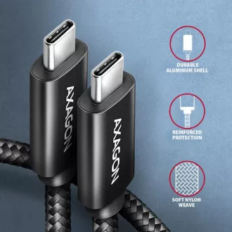 Kabel AXAGON BUCM4X-CM10AB NewGEN  USB-C <-> USB-C, 1m, USB4 Gen 3×2, PD 240W 5A, 8K HD, ALU, oplot, czarny