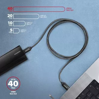 Kabel AXAGON BUCM4X-CM10AB NewGEN  USB-C <-> USB-C, 1m, USB4 Gen 3×2, PD 240W 5A, 8K HD, ALU, oplot, czarny