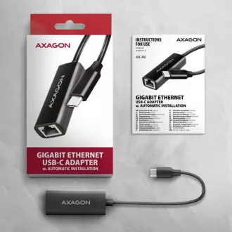 AXAGON ADE-ARC, USB-C 3.2 Gen 1 - karta sieciowa Gigabit Ethernet, Realtek 8153, automatyczna instalacja
