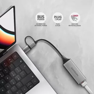 AXAGON ADE-TXCA, USB-C   USB-A 3.2 Gen 1 - karta sieciowa Gigabit Ethernet, Asix AX88179, automatyczna instalacja