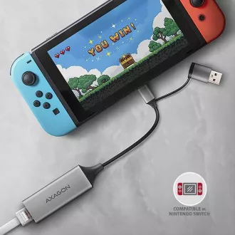 AXAGON ADE-TXCA, USB-C   USB-A 3.2 Gen 1 - karta sieciowa Gigabit Ethernet, Asix AX88179, automatyczna instalacja