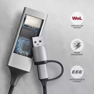 AXAGON ADE-TXCA, USB-C   USB-A 3.2 Gen 1 - karta sieciowa Gigabit Ethernet, Asix AX88179, automatyczna instalacja