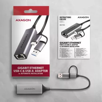 AXAGON ADE-TXCA, USB-C   USB-A 3.2 Gen 1 - karta sieciowa Gigabit Ethernet, Asix AX88179, automatyczna instalacja