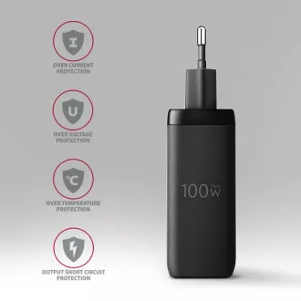 AXAGON ACU-DPQ100, ładowarka sieciowa GaN 100W, 3x port (USB-A   podwójny USB-C), PD3.0/PPS/QC4 /Apple, czarna