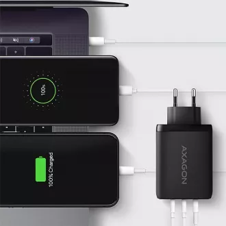 AXAGON ACU-DPQ100, ładowarka sieciowa GaN 100W, 3x port (USB-A   podwójny USB-C), PD3.0/PPS/QC4 /Apple, czarna