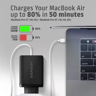 AXAGON ACU-DPQ100, ładowarka sieciowa GaN 100W, 3x port (USB-A   podwójny USB-C), PD3.0/PPS/QC4 /Apple, czarna