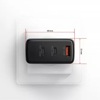 AXAGON ACU-DPQ100, ładowarka sieciowa GaN 100W, 3x port (USB-A   podwójny USB-C), PD3.0/PPS/QC4 /Apple, czarna