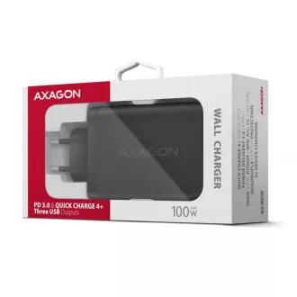 AXAGON ACU-DPQ100, ładowarka sieciowa GaN 100W, 3x port (USB-A   podwójny USB-C), PD3.0/PPS/QC4 /Apple, czarna
