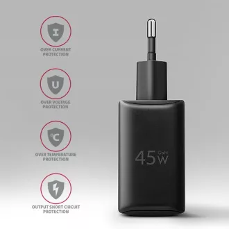 Ładowarka sieciowa AXAGON ACU-PQ45 GaN 45W, 2x port (USB-A   USB-C), PD3.0/PPS/QC4 /SFC 2.0/AFC/Apple