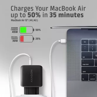 Ładowarka sieciowa AXAGON ACU-PQ45 GaN 45W, 2x port (USB-A   USB-C), PD3.0/PPS/QC4 /SFC 2.0/AFC/Apple