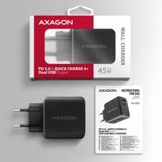 Ładowarka sieciowa AXAGON ACU-PQ45 GaN 45W, 2x port (USB-A   USB-C), PD3.0/PPS/QC4 /SFC 2.0/AFC/Apple