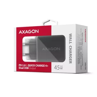 Ładowarka sieciowa AXAGON ACU-PQ45 GaN 45W, 2x port (USB-A   USB-C), PD3.0/PPS/QC4 /SFC 2.0/AFC/Apple