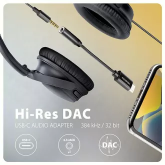 AXAGON ADA-HC, USB-C do 3.5mm jack - adapter audio Hi-Res DAC, 384kHz/32bit, stereo