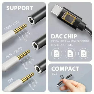 AXAGON ADA-HC, USB-C do 3.5mm jack - adapter audio Hi-Res DAC, 384kHz/32bit, stereo