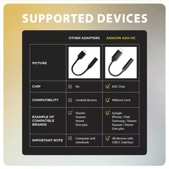 AXAGON ADA-HC, USB-C do 3.5mm jack - adapter audio Hi-Res DAC, 384kHz/32bit, stereo