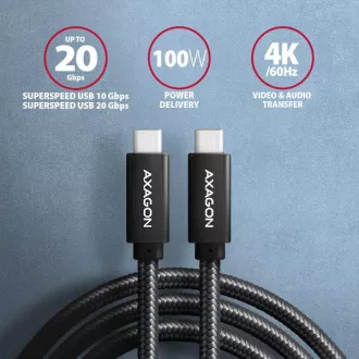 AXAGON BUCM32-CM15AB, kabel SPEED USB-C <-> USB-C, 1,5 m, USB 20 Gb/s, PD 100 W 5 A, 4K HD, ALU, oplot, czarny AXAGON BUCM32-CM15AB, kabel SPEED USB-C <-> USB-C, 1,5 m, USB 20 Gb/s, PD 100 W 5 A, 4K HD, ALU, oplot, czarny