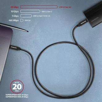 AXAGON BUCM32-CM15AB, kabel SPEED USB-C <-> USB-C, 1,5 m, USB 20 Gb/s, PD 100 W 5 A, 4K HD, ALU, oplot, czarny AXAGON BUCM32-CM15AB, kabel SPEED USB-C <-> USB-C, 1,5 m, USB 20 Gb/s, PD 100 W 5 A, 4K HD, ALU, oplot, czarny