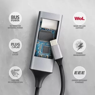 AXAGON ADE-TXPD, USB-C 3.2 Gen 1 - karta sieciowa Gigabit Ethernet, Asix AX88179, PD 100W, automatyczna instalacja
