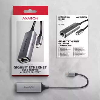 AXAGON ADE-TXPD, USB-C 3.2 Gen 1 - karta sieciowa Gigabit Ethernet, Asix AX88179, PD 100W, automatyczna instalacja