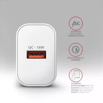 AXAGON ACU-QC18W, ładowarka sieciowa 18 W, 1x port USB-A, QC3.0/AFC/Apple, biała
