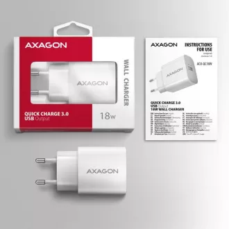 AXAGON ACU-QC18W, ładowarka sieciowa 18 W, 1x port USB-A, QC3.0/AFC/Apple, biała
