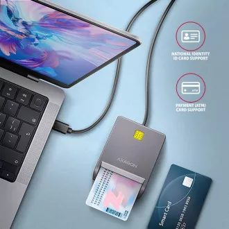AXAGON CRE-SM3TC, czytnik kart stykowych USB-C FlatReader Karta inteligentna (eCard), kabel 1,2 m
