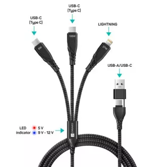 CONNECT IT Kabel do ładowania Wirez 6w1, USB-C/USB, Lightning   2x USB-C, 1,25 m, czarny