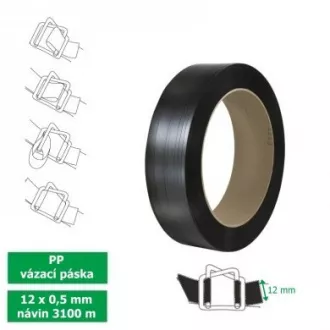 Taśma introligatorska PP 12mmx0,5 D206 3100m czarna Taśma introligatorska PP 12mmx0,5 D206 3100m czarna
