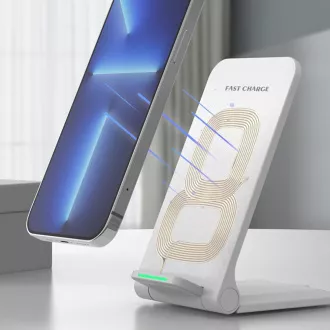 Bezprzewodowa ładowarka 1stCOOL QI H18, składana podstawka, USB-C, biała