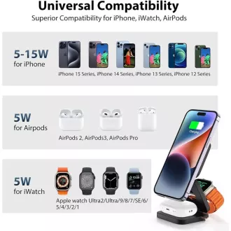 1stCOOL Bezprzewodowa składana ładowarka QI 3w1, MagSafe, USB-C, biała